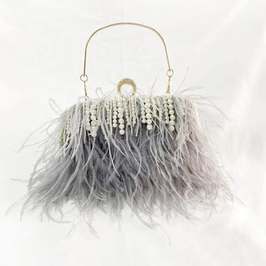 Feather Pearl Tassel Clutch