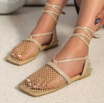 Mesh Rhinestone Socks Flats