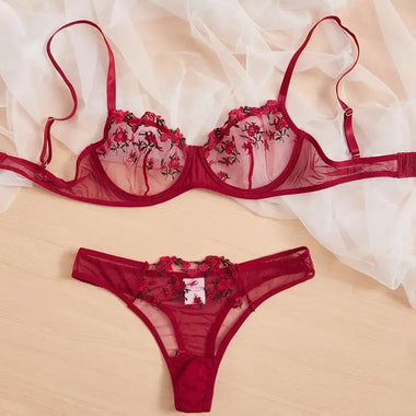 Floral Embroidery Lingerie Set