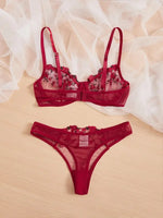 Floral Embroidery Lingerie Set